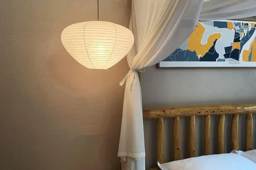 Vista 4 de Pantalla de papel de hongo (17 pulgadas), lámpara plegable blanca, linterna de ajuste interior, pantalla de lámpara de techo de papel