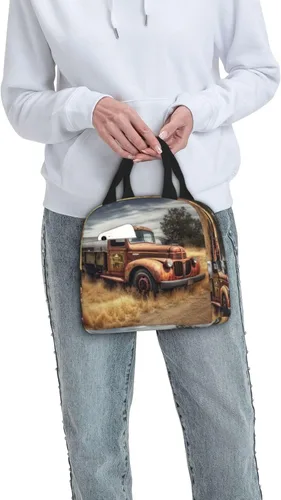 Vista 9 de Viejo camión coche impresión bolsa de almuerzo portátil aislado reutilizable bolsa de almuerzo caja de almuerzo para el trabajo camping viaje picnic