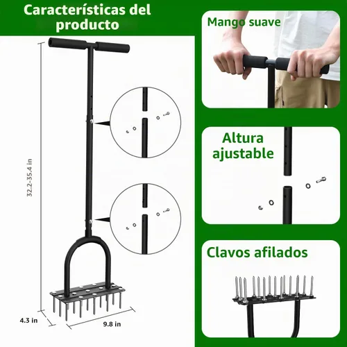 Vista 6 de Herramienta aireadora de césped, aireador manual resistente para césped (negro)