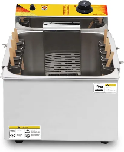 Vista 6 de Freidora eléctrica comercial de 12L Freidora de acero inoxidable Queso coreano Perros calientes Máquina de freír Mozzarella 8 ganchos Freidora