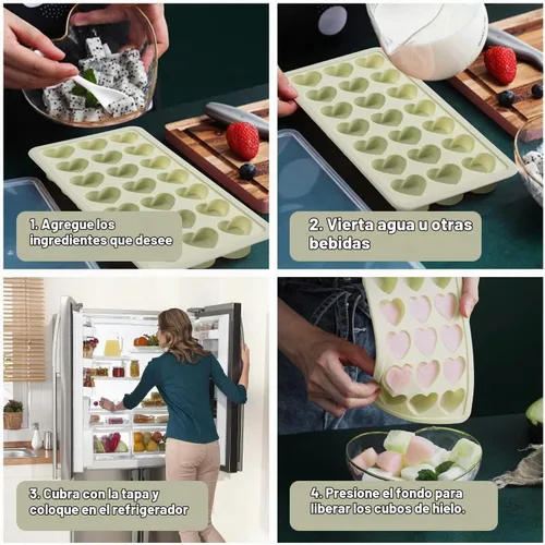 Vista 4 de Bandeja de cubitos de hielo en forma de corazón, molde de silicona de 21 agujeros con tapa extraíble flexible para whisky cóctel chocolate Azul