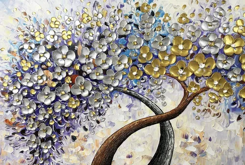 Vista 2 de V-inspire Arte, 24 x 48 pulgadas, moderno, 100% pintado a mano, pinturas al óleo de árbol de la suerte, pintura acrílica, decoración de marco