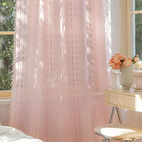 Vista 30 de Deeprove Cortina Boho de 96 pulgadas de largo para sala de estar, dormitorio, guardería, lino café semi-transparente transpirable de 96 pulgadas