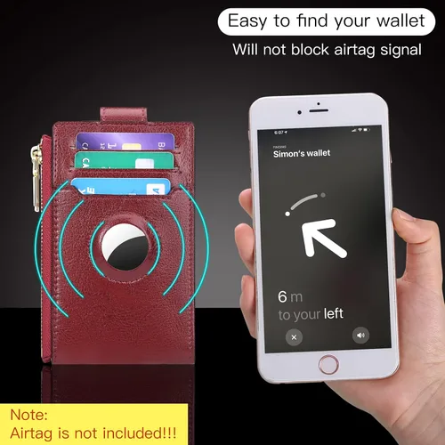 Vista 2 de FALAN MULE Billetera para AirTag para mujer con funda integrada para AirTag, AE-Borgoña, Billetera plegable con Airtag