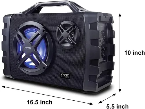 Vista 5 de NEM Mobi7e Altavoz estéreo portátil inalámbrico Bluetooth de alto rendimiento con graves extra, grabación USB, batería recargable, entrada de Negro