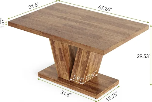 Vista 3 de LITTLE TREE Mesa de comedor de 47 pulgadas para 4, mesas de comedor modernas, mesa de cocina rectangular marrón con pedestal en forma de V, mesa