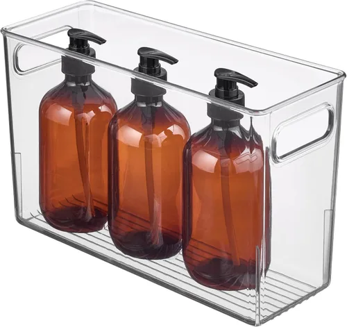 Vista 8 de iDesign - Contenedor de almacenamiento de plástico transparente y delgado para baño, organizador alto y estrecho para lociones, cremas y artículos