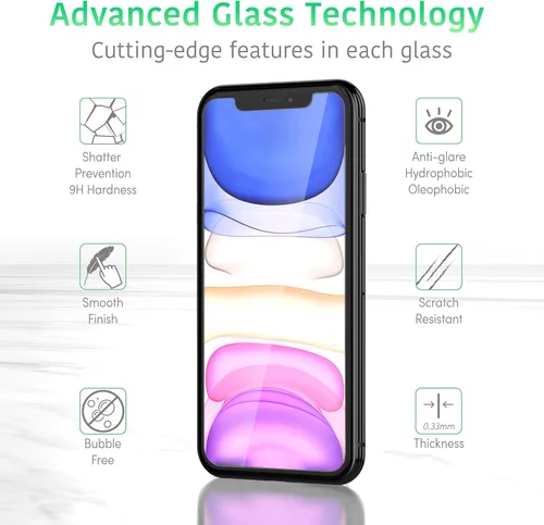 Vista 2 de TalkWorks Protector de pantalla para iPhone 11 (también compatible con iPhone XR), paquete de 3 películas de vidrio templado duraderas de 0.013 in