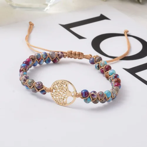 Vista 5 de Jinxiuge Tree of Life Turquoise Stone Bracelet for Women Girls Handmade Braided Layered Bead Bracelet with Black Gift Box