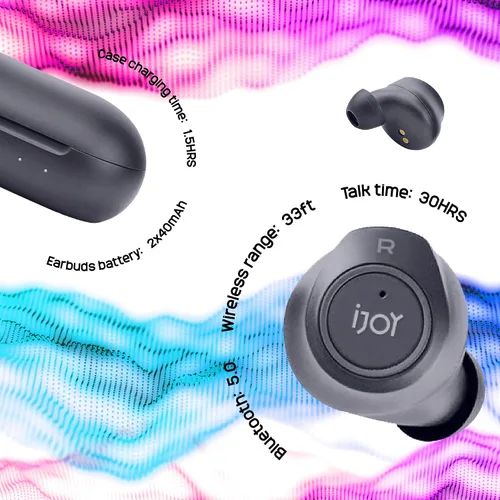 Vista 3 de iJoy Auriculares inalámbricos TWS de gravedad prémium compatibles con Bluetooth 5.0 con micrófono integrado y funda de recarga portátil, IPX4