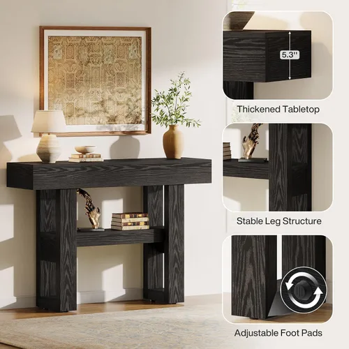 Vista 4 de Tribesigns Mesa consola de 41.34 pulgadas, mesa de entrada rústica con almacenamiento de 2 niveles, muebles de sofá estrecho para vestíbulo, sala