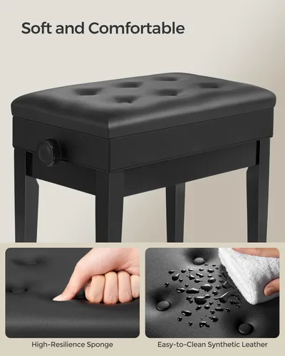 Vista 7 de SONGMICS Taburete ajustable de madera para piano con almacenamiento de partituras negro ULPB57H