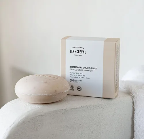 Vista 4 de Fer à Cheval Gentle Solid Shampoo 3.53 oz/3.53 onzas – Aceite de oliva orgánico y manteca de karité, aroma natural de leche de avena, sin silicona
