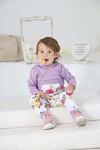 Vista 2 de Eghunooy Conjunto de sudadera con capucha floral de manga larga para bebé niña con bolsillo y diadema