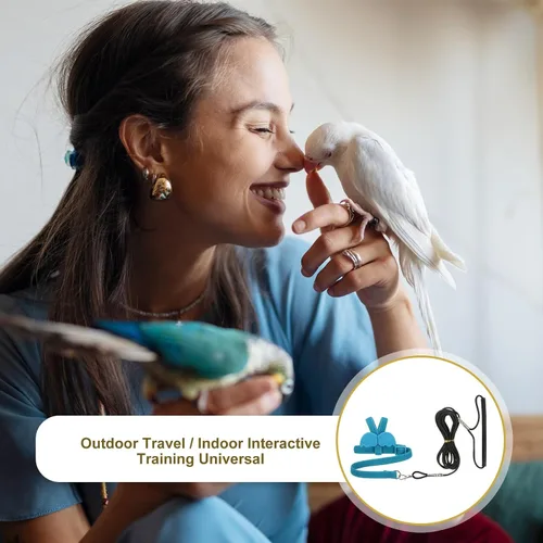 Vista 6 de Correa de arnés para pájaros, arnés ajustable para pájaros y loros para mascotas, ligera, antimordeduras, cuerda de entrenamiento de vuelo con linda