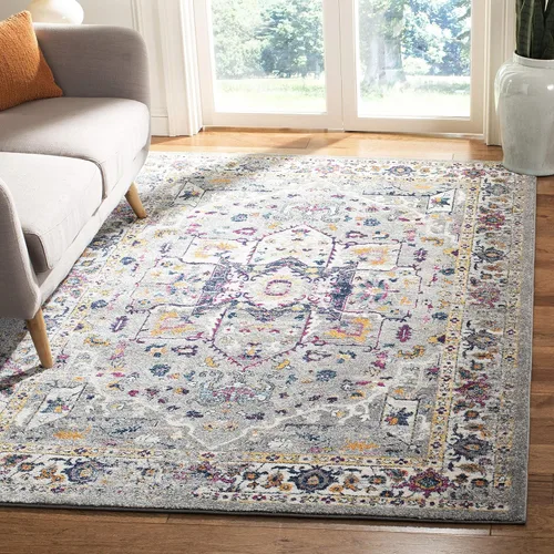 Vista 16 de SAFAVIEH Evoke Collection EVK275C Medallón oriental envejecido, no desprende pelusa, 2'2" x 4', color azul/naranja, alfombra de acento para sala