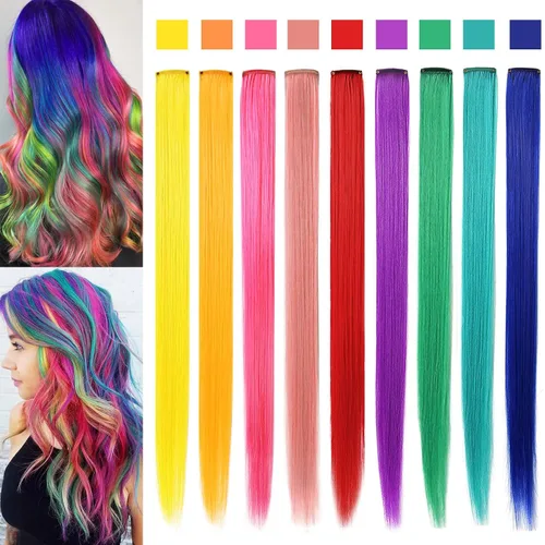 Vista 16 de Extensiones de cabello rosa ahumado con reflejos para fiesta de princesa, disfraz de Navidad para mujer (amarillo)