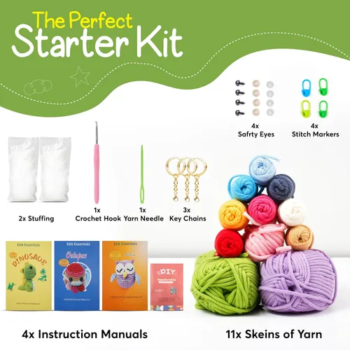 Vista 5 de Kit de ganchillo para principiantes, kit de animales de ganchillo con tutoriales en video e hilo suave, kits de manualidades para adolescentes