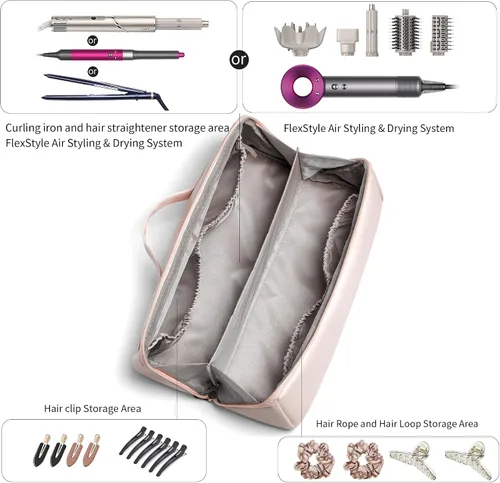 Vista 2 de Veki Estuche de almacenamiento de viaje para Dyson Airwrap Styler, color Rosa