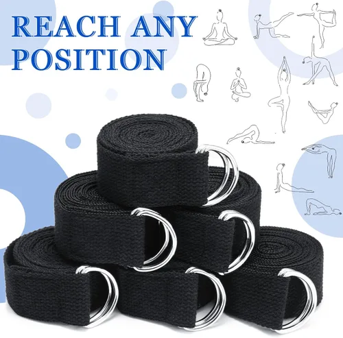 Vista 5 de Leyndo Correa de yoga para estirar, pilates, ejercicio, correas ajustables de 6 pies, cinturón de yoga no elástico con hebilla de anillo en D