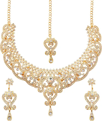 Vista 87 de Conjunto precioso de collar con look real Indian Bollywood, maravillosamente decorado, conjunto de collar adornado para mujer.