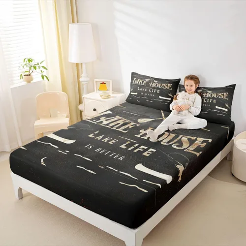 Vista 33 de Erosebridal Fishing Fitted Sheet Twin for Boys, Big Pike Fish Black Bed Sheets for Rustic Farmhouse Lake House Decor, Fishing Bedding Set Marine