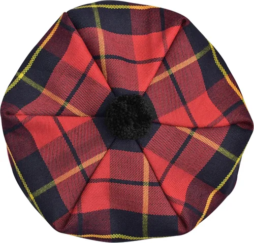 Vista 2 de Sombrero escocés Tam o Shanter Gorro escocés Tartan P.V Tartan (poliviscosa) Mezcla de lana con pompón Talla única para todos.