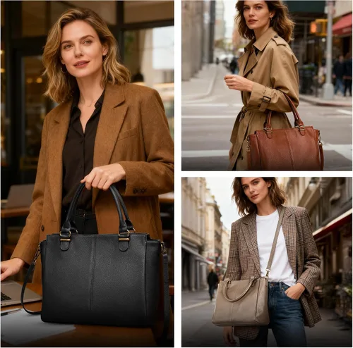 Vista 2 de befen Carteras de cuero genuino suave para mujeres, bolso tote pequeño, carteras, bolsos cruzados con asas superiores, cartera bandolera tipo satchel
