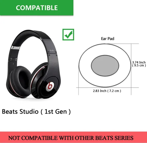 Vista 2 de Almohadillas de repuesto para auriculares Studio 1.0, de espuma viscoelástica y piel de proteína, para audífonos Beats Studio (1.ª generación) por