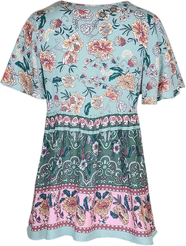 Vista 7 de Womens Shirts Dressy Casual 2023 Bohemian Flowy Streetwear Blouses Trendy Tops Short Sleeve Blouses