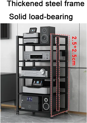 Vista 3 de Organizador de medios con cajones, estante de CD estéreo torre de sonido, impresora organizador de oficina en casa con estantes ajustables