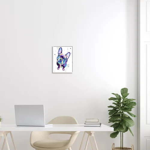 Vista 2 de Stupell Industries Giclée de perro de tono morado de bulldog francés, diseño de Jen Seeley Stupell Industries White, 11 x 14 Inches, Easy to