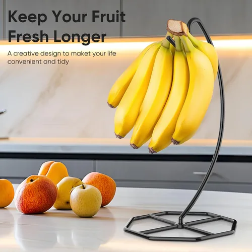 Vista 6 de Beesini Paquete de 2 colgadores de plátano, soporte de metal para plátano, soporte para plátanos, soporta hasta 15 libras de plátano o uva, estante
