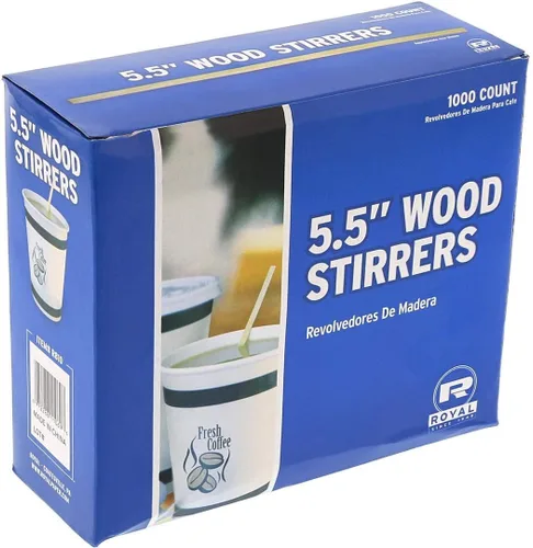 Vista 5 de Royal 1000 agitadores de madera para bebidas de café, 5.5 pulgadas, paquete de 2