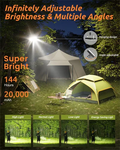 Vista 3 de Eventek Linterna LED recargable para campamento, 20000 mAh, luces de campamento portátiles de hasta 144 horas y 4 modos de luz, IPX5 impermeable