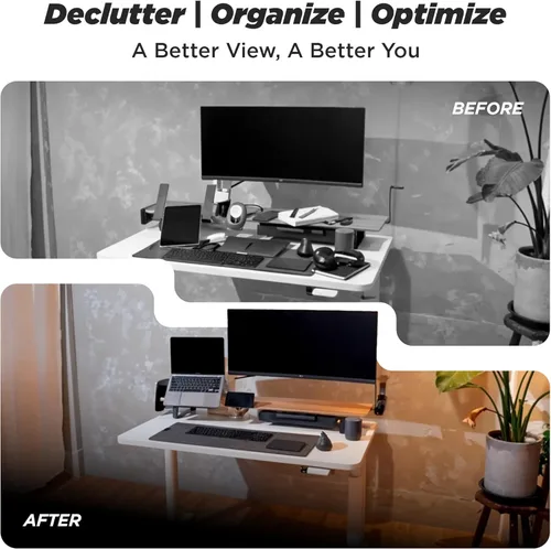 Vista 8 de ULTRARM Moodular - Soporte de Monitor de Madera de 45.6" (116cm) Organizador de Escritorio Grande con Rieles Deslizantes de Metal para Cajón
