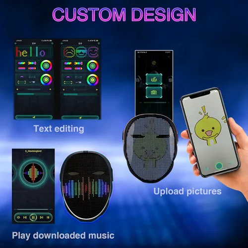 Vista 6 de PULOUX Máscara LED con Bluetooth programable, para Halloween cosplay, regalo, disfraz de fiesta, máscara iluminada para Halloween, máscara más