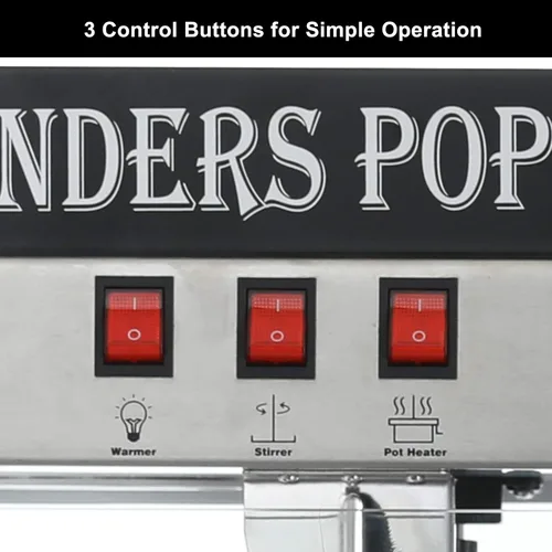 Vista 4 de LEADZM Máquina para hacer palomitas de maíz de alta calidad de 8 onzas con cuerpo de acero inoxidable y vidrio templado grueso, estilo retro de cine