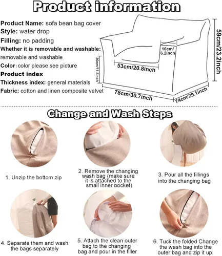 Vista 2 de Sofa Lazy Sack - Puf gigante para adultos (sin relleno), tumbona perezosa, tatami, ultra suave, funda para silla, muebles de sala de estar, asiento