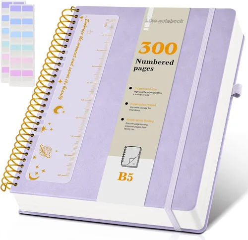 Vista 9 de Cuaderno de espiral A4 de 8.5 x 11 pulgadas, 256 páginas numeradas, de tapa dura, de cuero, para mujeres y hombres, cuadernos grandes rayados