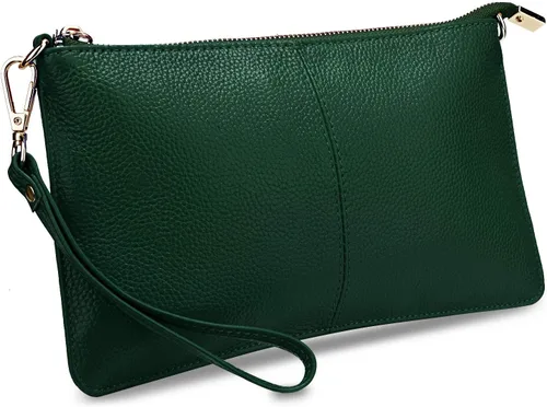 Vista 40 de YALUXE Women's Genuine Leather Wristlet Handbags Purses Clutch Wallet Bag 1- Correa de cuero blanco