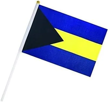 Vista 2 de Paquete de 10 banderas de las Bahamas de las Bahamas en palo de 5 x 8 pulgadas, decoraciones patrióticas, decoración de aula, pequeñas mini banderas
