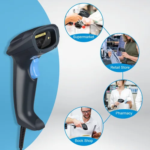 Vista 7 de OBZ Escáner de código de barras 2D con cable de mano, lector de código de barras USB, escáner automático de código QR con chip de 32 bits