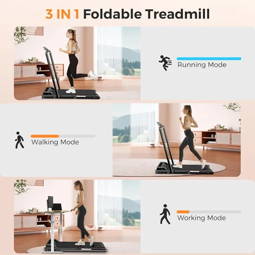 Vista 2 de Treadmills for Home 3.0HP Quiet Foldable Treadmill with Incline, Portable Walking Pad with Handle Bar, Walking Pad Treadmill for Running and Jogging