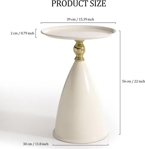 Vista 3 de Mesa auxiliar redonda pequeña para espacios pequeños, mesa auxiliar moderna con pedestal blanco para sala de estar, mesa de bebidas con acento