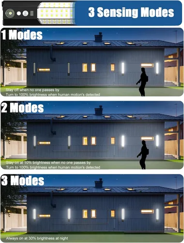 Vista 3 de Luces con sensor solar, iluminación de alto brillo para exteriores, detección de movimiento, panel de carga solar independiente, iluminación manual