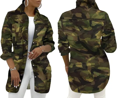 Vista 4 de SeNight Chaqueta de manga larga para mujer con dobladillo deshilachada y de jean estilo camionero