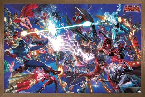 Vista 15 de Trends International Marvel Comics Secrets Wars - Póster de pared de batalla de 14.725 x 22.375 pulgadas, versión enmarcada de madera de granero