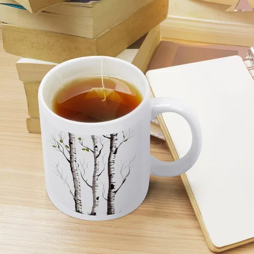 Vista 5 de Birch Tree Coffee Cup Ceramic, Sublimation Mugs with Large Handle for Tea, Personalized Machine Washable Drinking Mug for Buffets, Home, And