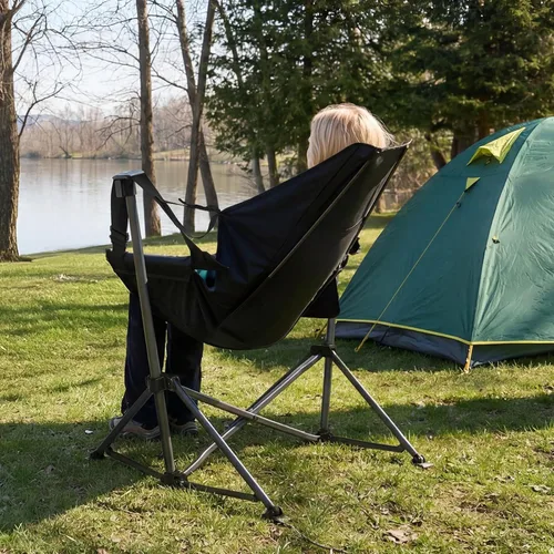Vista 9 de TIMBER RIDGE Silla de camping hamaca con respaldo ajustable, hamaca plegable resistente que soporta 300 libras, silla hamaca portátil para camping